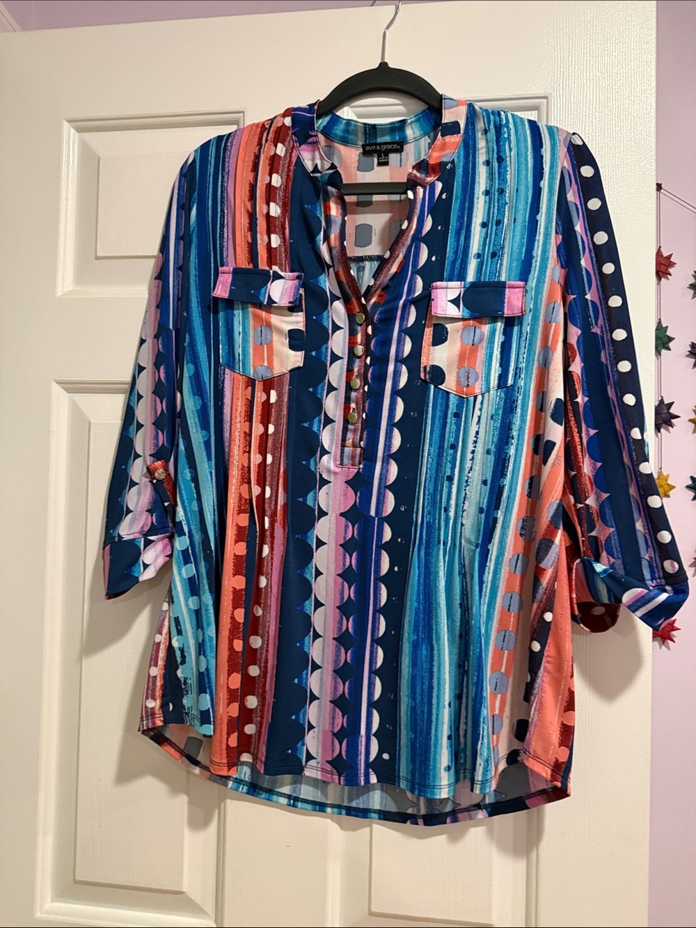 Ava & Grace Striped Multi-Color Pocket Tunic - Blue, Pink, Coral